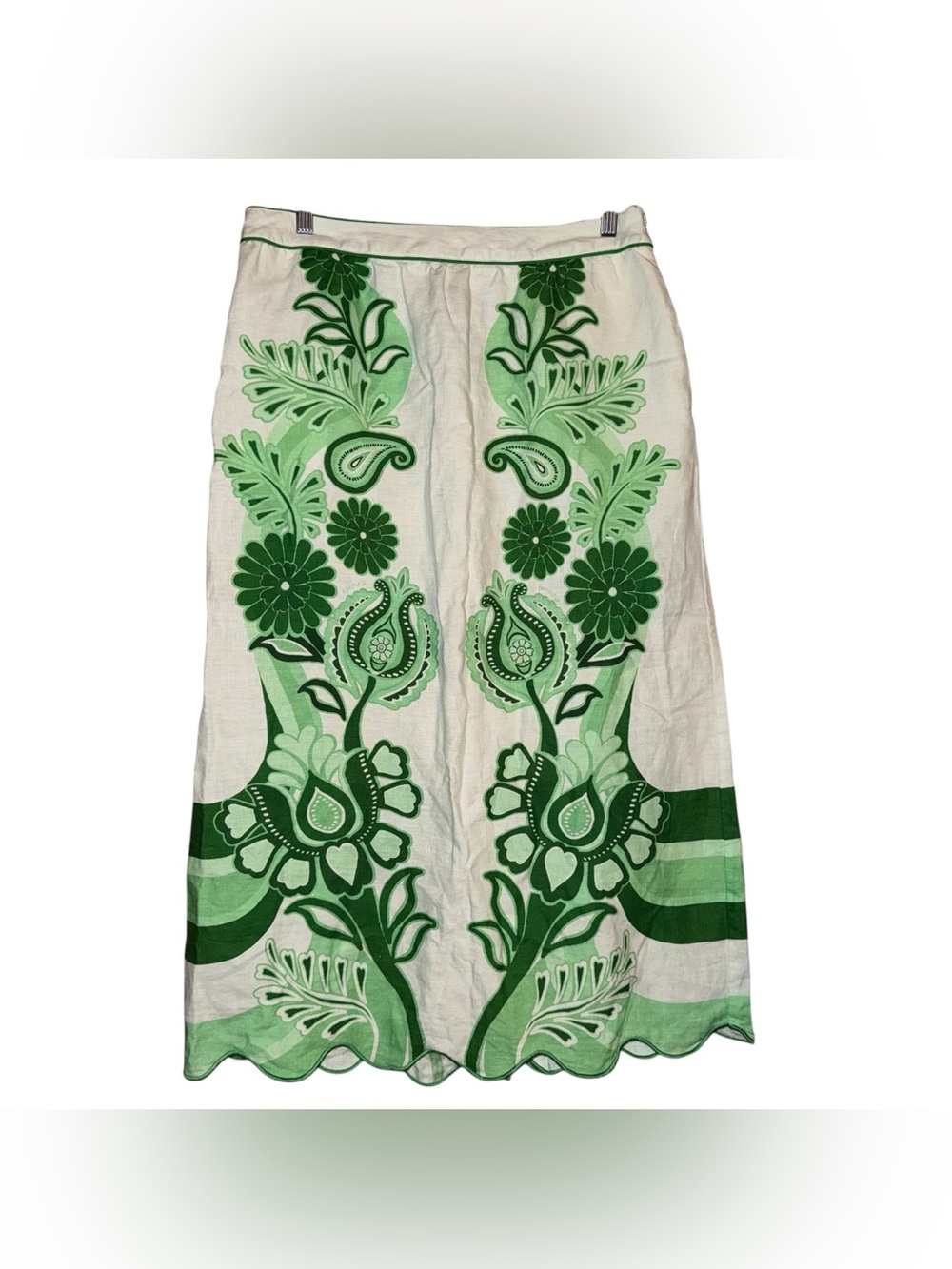 FARM RIO Color Festival Green Linen Euroflax Midi Skirt Size Large - Picture 4 of 16